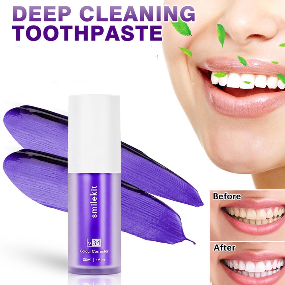 Teeth Whitening Foam Toothpaste - V34 Mor Aydınlatmak Beyazlatma Sarı Diş
